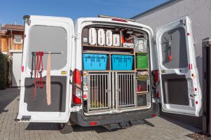 Tierrettungswagen - Heckansicht mit Boxen und Zubehoer